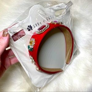 NWT Red Satin Gem Crystal Pearl Design Headband